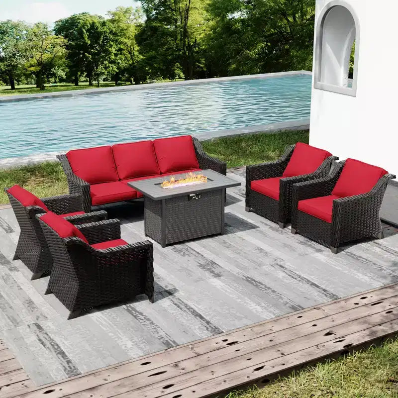 Set da patio per esterni UPTIOT con tavolo braciere, divano e sedie per riunioni in giardino