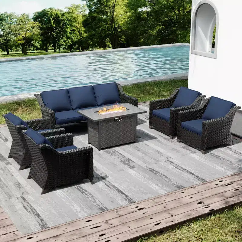 Set da patio per esterni UPTIOT con tavolo braciere, divano e sedie per riunioni in giardino