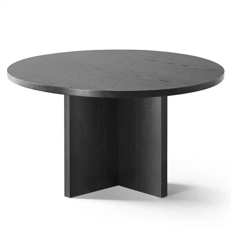 Set tavolo da pranzo rotondo da 52" con base a piedistallo scultorea, sedie con schienale in paglia di Vienna e sedute con rivestimento neutro per case moderne - Panipeachy