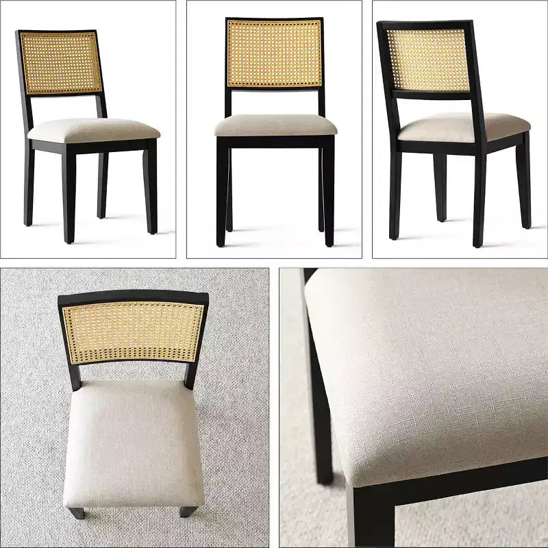 Set tavolo da pranzo rotondo da 52" con base a piedistallo scultorea, sedie con schienale in paglia di Vienna e sedute con rivestimento neutro per case moderne - Panipeachy