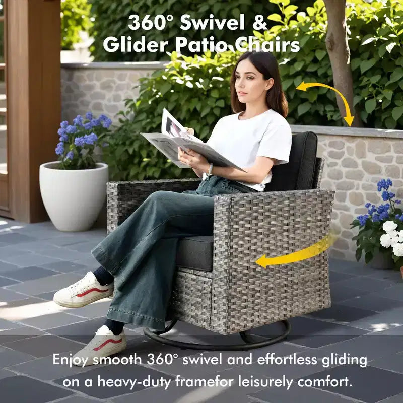 Set da 7 pezzi HOMLUX con sedie girevoli da patio e tavolo braciere, resistente agli agenti atmosferici