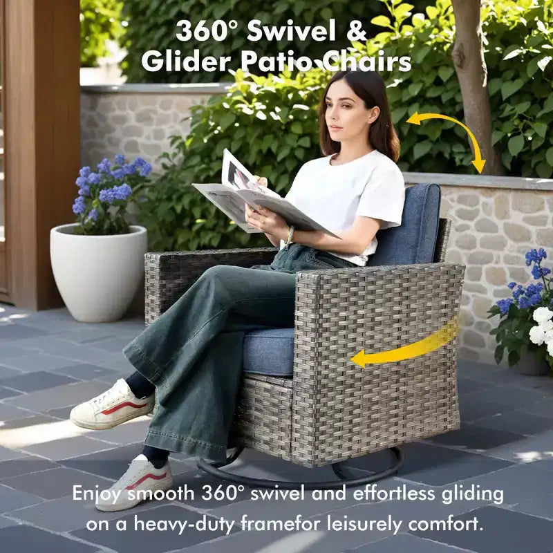 Set da 7 pezzi HOMLUX con sedie girevoli da patio e tavolo braciere, resistente agli agenti atmosferici