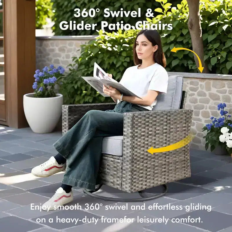 Set da 7 pezzi HOMLUX con sedie girevoli da patio e tavolo braciere, resistente agli agenti atmosferici