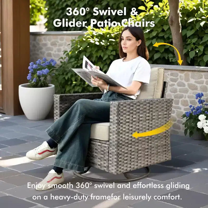Set da 7 pezzi HOMLUX con sedie girevoli da patio e tavolo braciere, resistente agli agenti atmosferici