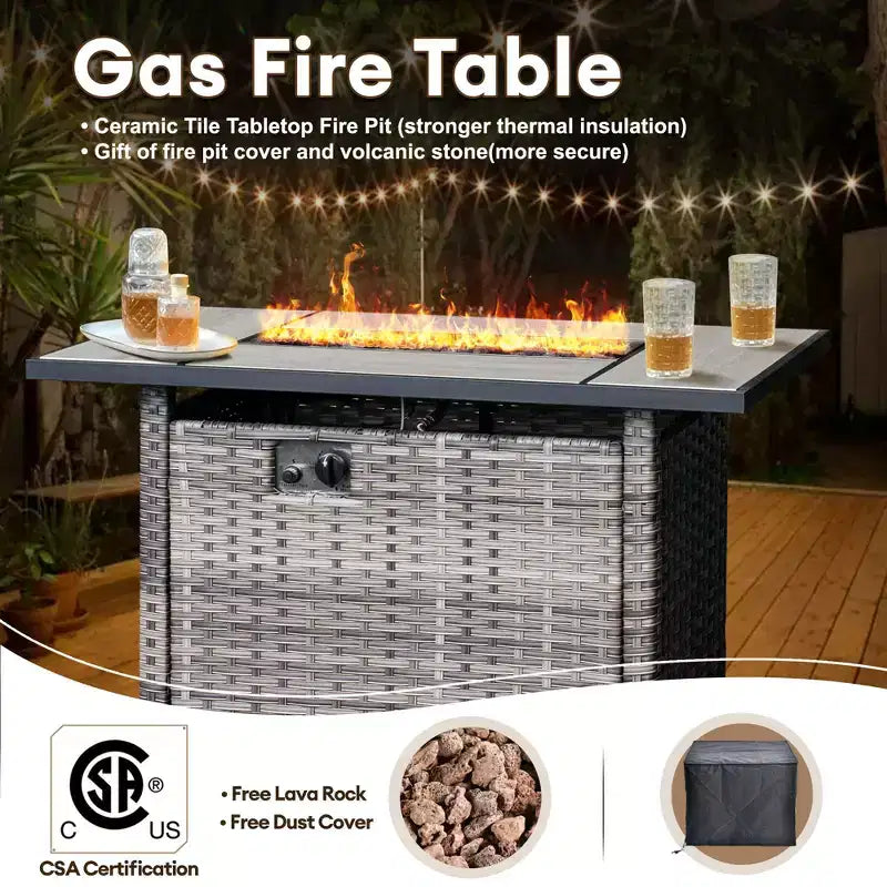 Set da 7 pezzi HOMLUX con sedie girevoli da patio e tavolo braciere, resistente agli agenti atmosferici