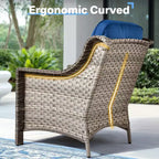 HOMLUX Set da conversazione da patio in vimini da 6 pezzi con divano a 3 posti con cuscino, sedie in rattan, poggiapiedi, tavolino da caffè
