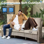 HOMLUX Set da conversazione da patio in vimini da 6 pezzi con divano a 3 posti con cuscino, sedie in rattan, poggiapiedi, tavolino da caffè