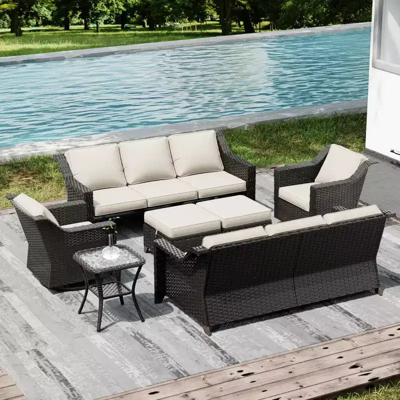 UPTIOT Set Esterno Premium: due divani a 3 posti, sedie a dondolo, pouf e tavolino laterale