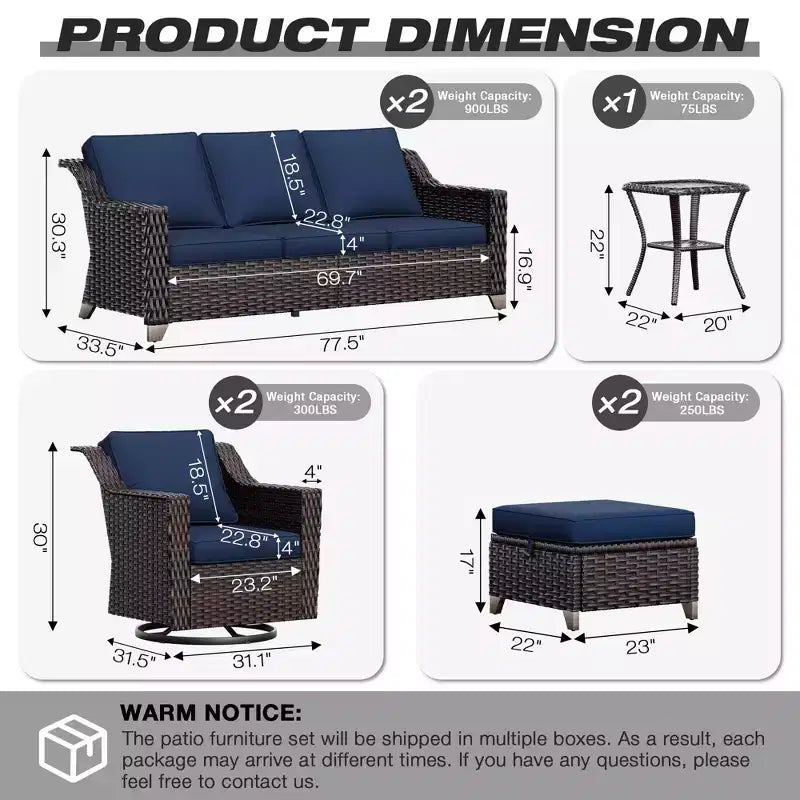UPTIOT Set Esterno Premium: due divani a 3 posti, sedie a dondolo, pouf e tavolino laterale