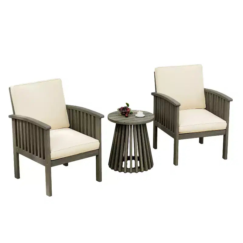 Set da conversazione da patio 3 pezzi in legno di acacia, mobili da esterno, 2 poltrone con tavolino laterale per giardino/patio/terrazza - ModernLuxe