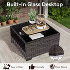 Set da Patio UPTIOT da 6 Pezzi: 4 Sedie Laterali, Tavolo con Braciere Grigio e Tavolino da Caffè in Vetro Temperato per Eleganti Ritrovi all'Aperto