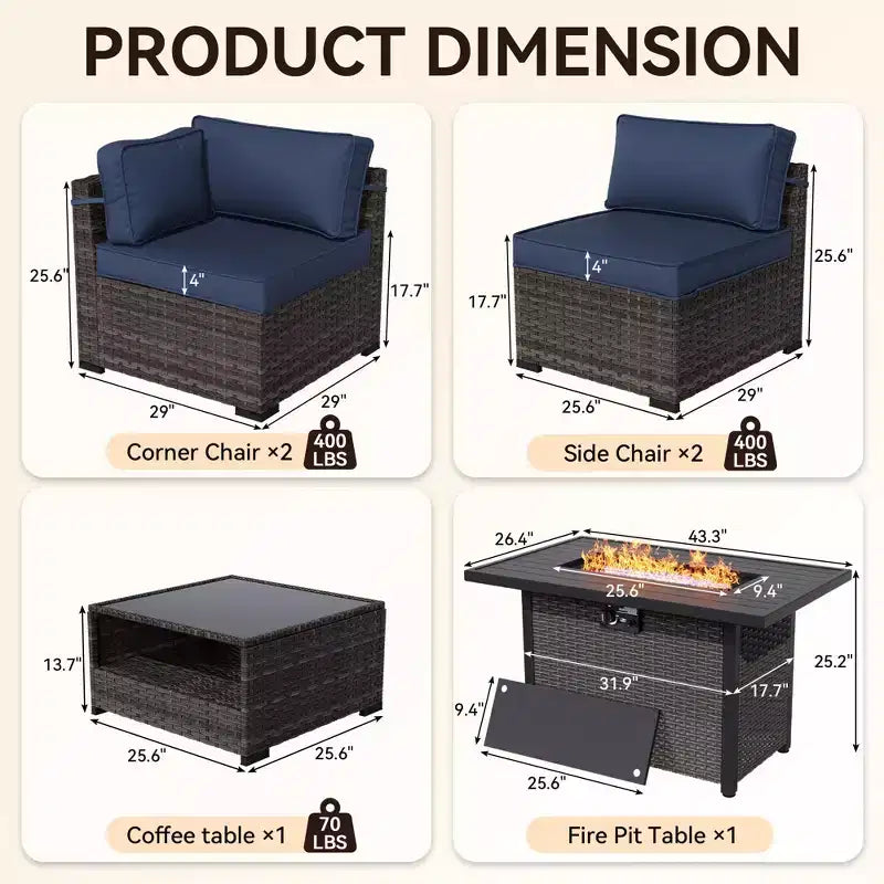 Set divano da esterno premium UPTIOT con chaise longue angolari, poltrone d'accento e tavolo braciere convertibile marrone per il massimo comfort in patio