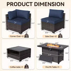 Set divano da esterno premium UPTIOT con chaise longue angolari, poltrone d'accento e tavolo braciere convertibile marrone per il massimo comfort in patio