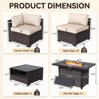 Set divano da esterno premium UPTIOT con chaise longue angolari, poltrone d'accento e tavolo braciere convertibile marrone per il massimo comfort in patio