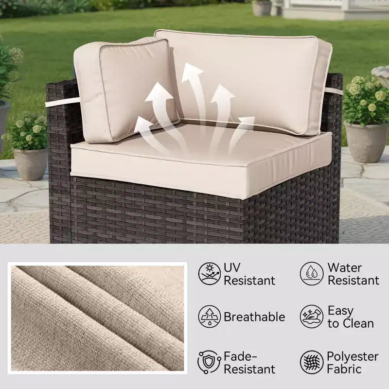Set divano da esterno premium UPTIOT con chaise longue angolari, poltrone d'accento e tavolo braciere convertibile marrone per il massimo comfort in patio