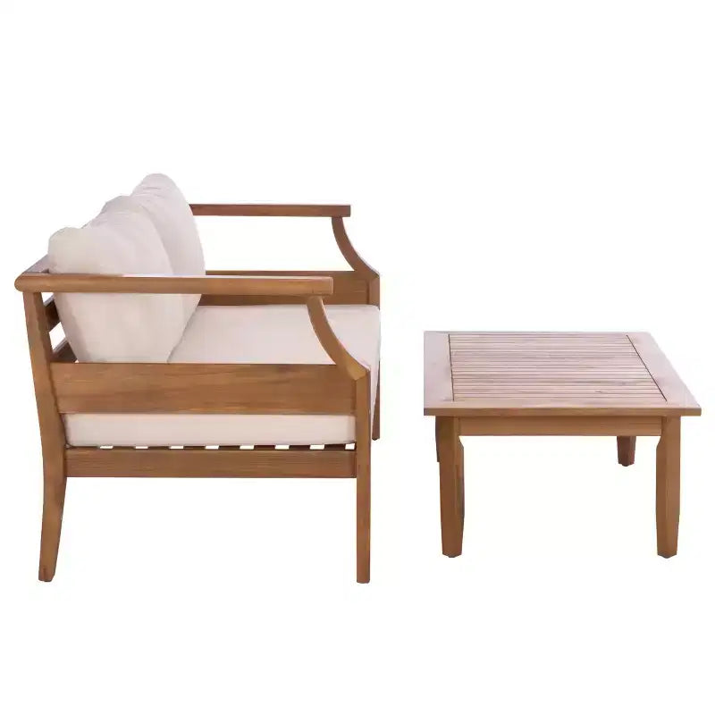 Set da patio Alta panca e tavolo - Interno/Esterno - PAT6812 - Teak Marrone/Crema - Safavieh