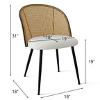Moderno set da pranzo per 4, tavolo su piedistallo salvaspazio con sedie imbottite in boucle, schienale in rattan a rete, uso appartamento-Panipeachy