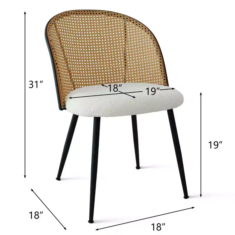 Moderno set da pranzo per 4, tavolo su piedistallo salvaspazio con sedie imbottite in boucle, schienale in rattan a rete, uso appartamento-Panipeachy