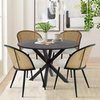 Modern Dining Table Set for 4, Space-Saving Pedestal Table with Boucle Upholstered Chairs, Mesh Rattan Backrest, Apartment Use-Panipeachy