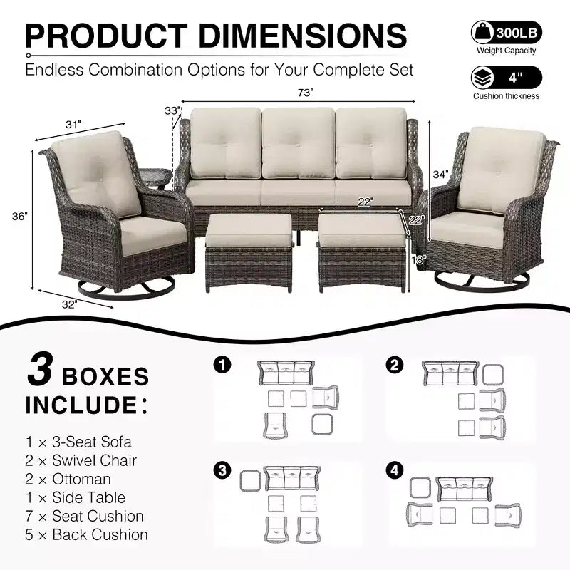 Set da esterno Premium UPTIOT con poltrone girevoli e pouf multiuso