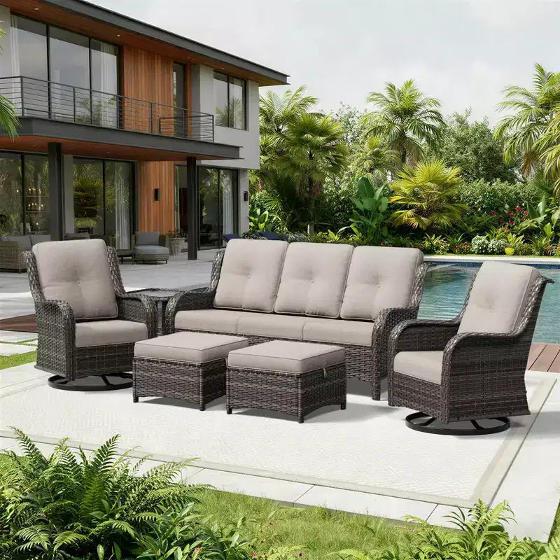 Set da esterno Premium UPTIOT con poltrone girevoli e pouf multiuso