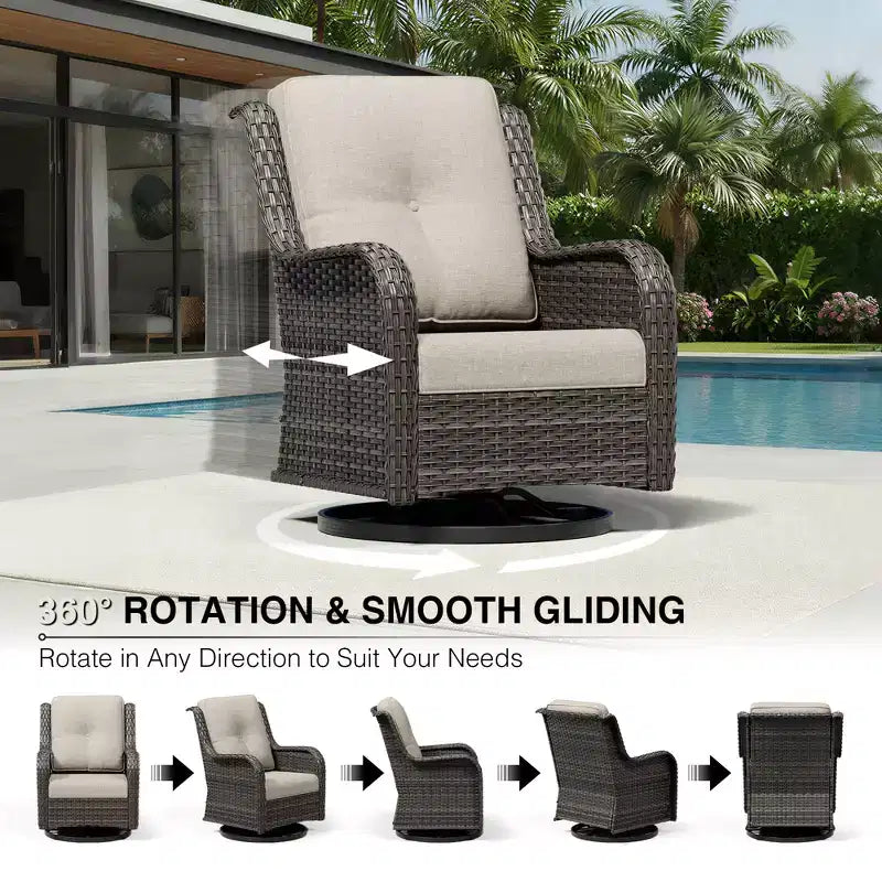 Set da esterno Premium UPTIOT con poltrone girevoli e pouf multiuso