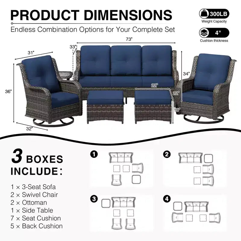 Set da esterno Premium UPTIOT con poltrone girevoli e pouf multiuso