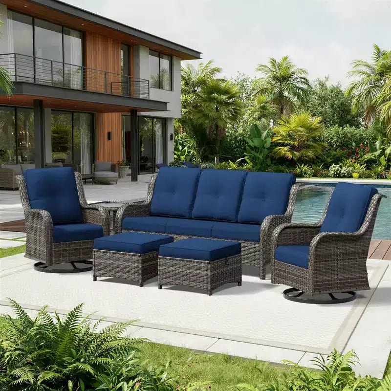 Set da esterno Premium UPTIOT con poltrone girevoli e pouf multiuso