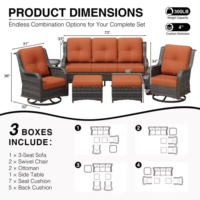 Set da esterno Premium UPTIOT con poltrone girevoli e pouf multiuso