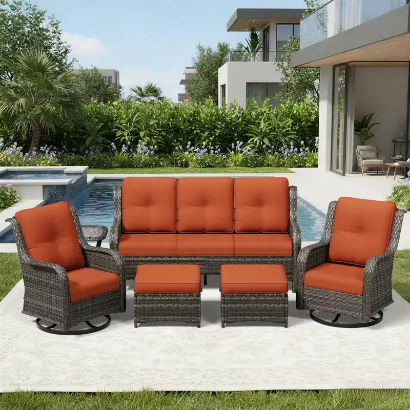 Set da esterno Premium UPTIOT con poltrone girevoli e pouf multiuso