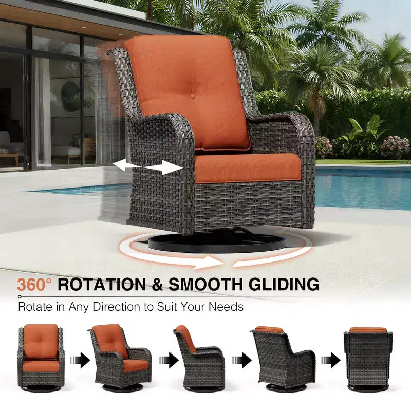 Set da esterno Premium UPTIOT con poltrone girevoli e pouf multiuso