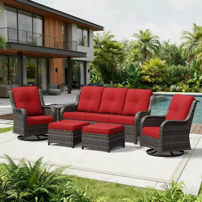 Set da esterno Premium UPTIOT con poltrone girevoli e pouf multiuso