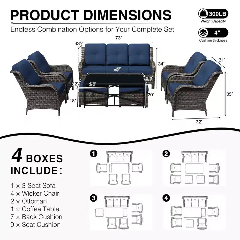 Set divano da esterno per tutte le stagioni UPTIOT con pouf convertibile e tavolino da caffè