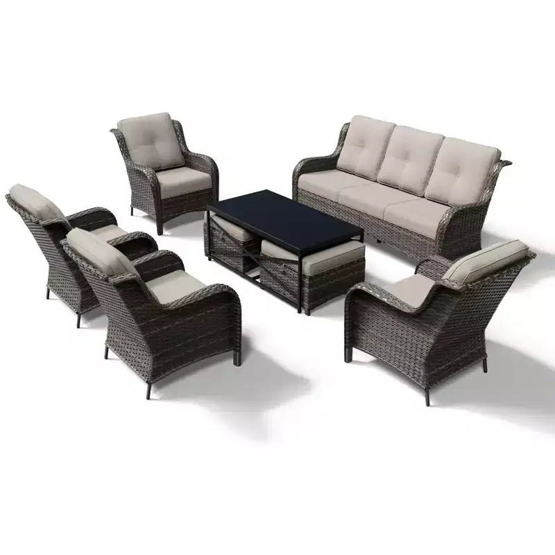 Set divano da esterno per tutte le stagioni UPTIOT con pouf convertibile e tavolino da caffè