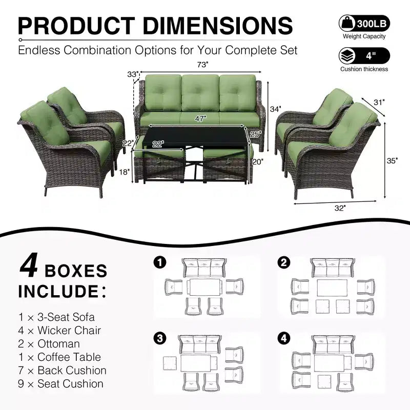 Set divano da esterno per tutte le stagioni UPTIOT con pouf convertibile e tavolino da caffè