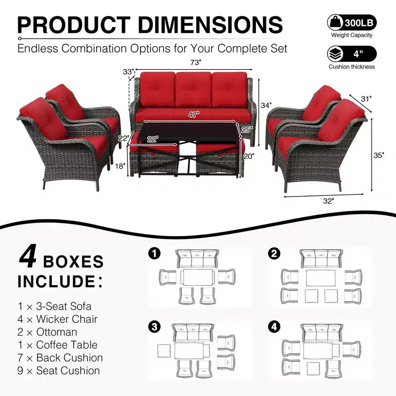Set divano da esterno per tutte le stagioni UPTIOT con pouf convertibile e tavolino da caffè