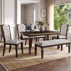 Set da pranzo GDFStudio Mathis da 6 pezzi con tavolo rettangolare da 60", 4 sedie imbottite con schienale alto e 1 panca