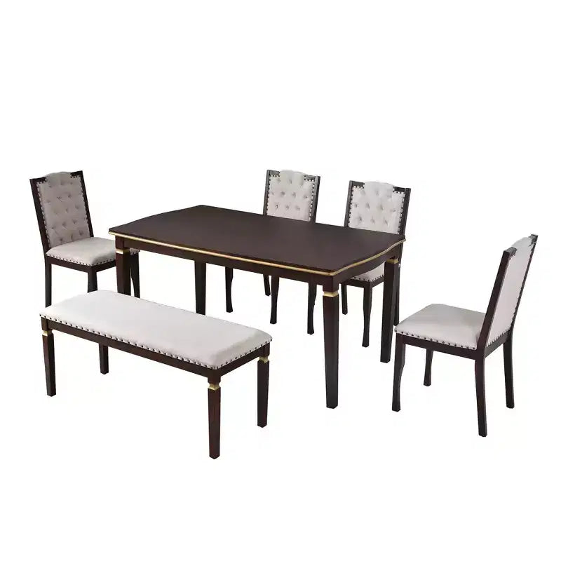 Set da pranzo GDFStudio Mathis da 6 pezzi con tavolo rettangolare da 60", 4 sedie imbottite con schienale alto e 1 panca