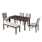 Set da pranzo GDFStudio Mathis da 6 pezzi con tavolo rettangolare da 60", 4 sedie imbottite con schienale alto e 1 panca