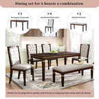 Set da pranzo GDFStudio Mathis da 6 pezzi con tavolo rettangolare da 60", 4 sedie imbottite con schienale alto e 1 panca