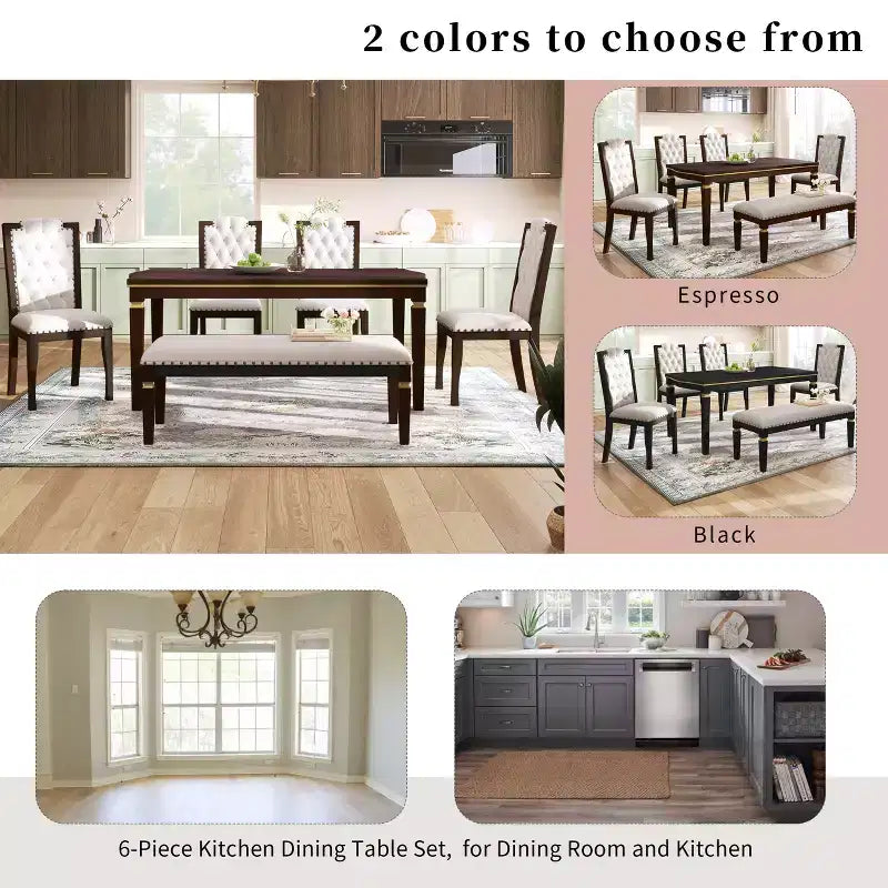 Set da pranzo GDFStudio Mathis da 6 pezzi con tavolo rettangolare da 60", 4 sedie imbottite con schienale alto e 1 panca