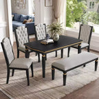 Set da pranzo GDFStudio Mathis da 6 pezzi con tavolo rettangolare da 60", 4 sedie imbottite con schienale alto e 1 panca