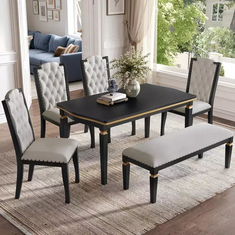 Set da pranzo GDFStudio Mathis da 6 pezzi con tavolo rettangolare da 60", 4 sedie imbottite con schienale alto e 1 panca