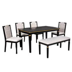 Set da pranzo GDFStudio Mathis da 6 pezzi con tavolo rettangolare da 60", 4 sedie imbottite con schienale alto e 1 panca