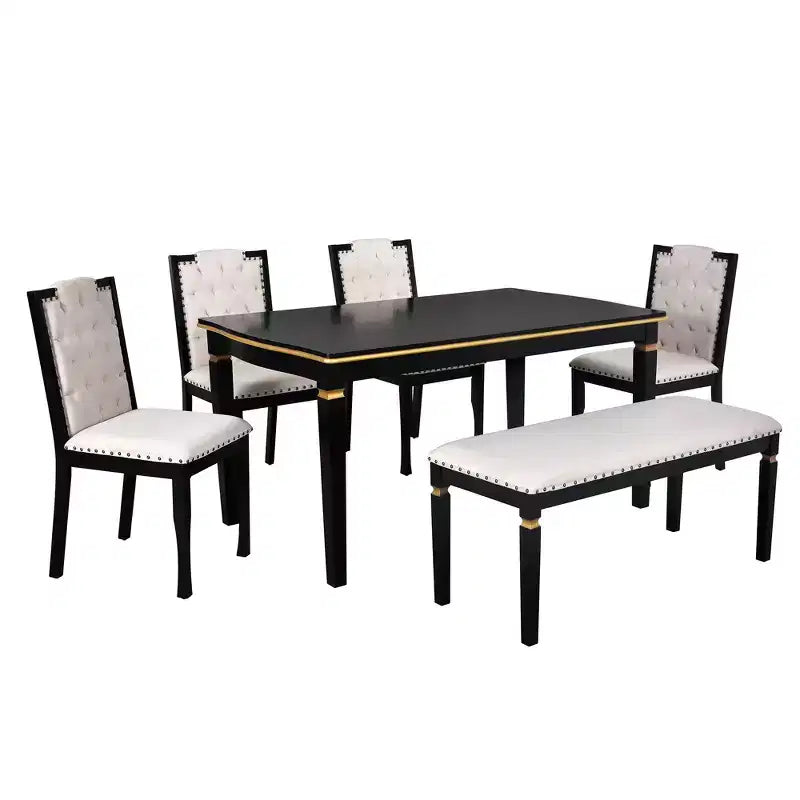 Set da pranzo GDFStudio Mathis da 6 pezzi con tavolo rettangolare da 60", 4 sedie imbottite con schienale alto e 1 panca