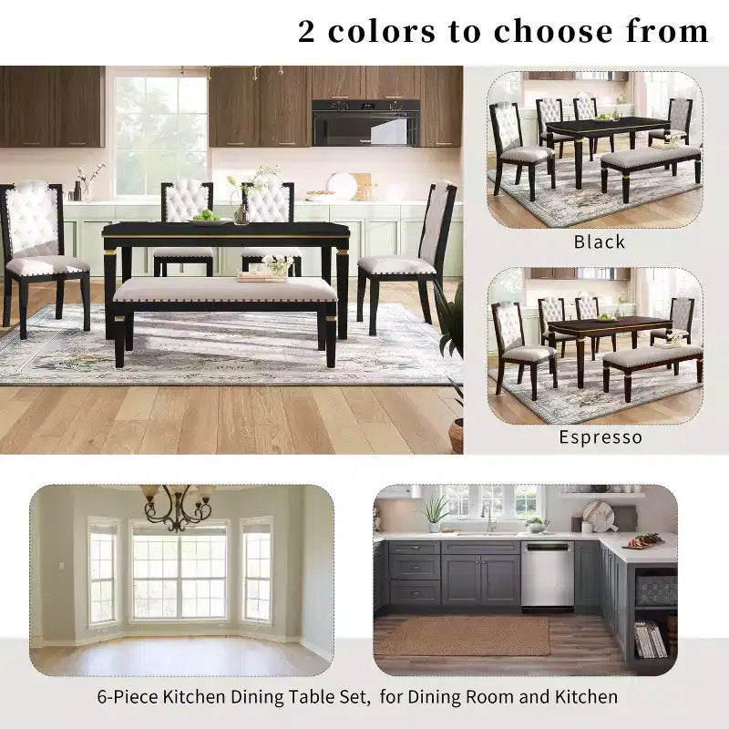 Set da pranzo GDFStudio Mathis da 6 pezzi con tavolo rettangolare da 60", 4 sedie imbottite con schienale alto e 1 panca