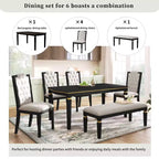 Set da pranzo GDFStudio Mathis da 6 pezzi con tavolo rettangolare da 60", 4 sedie imbottite con schienale alto e 1 panca