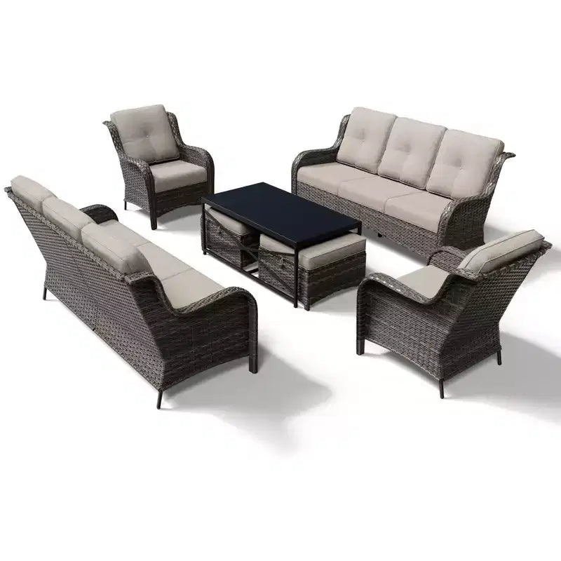 Set Divano Premium da Esterno UPTIOT con Sedie in Vimini, Pouf e Tavolino da Caffè