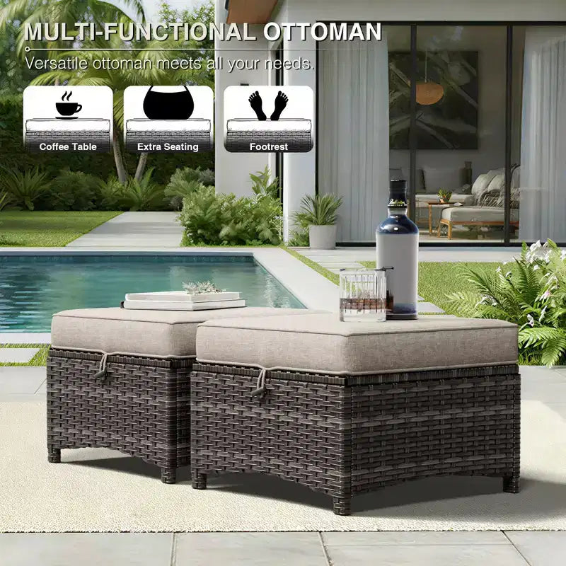 Set Divano Premium da Esterno UPTIOT con Sedie in Vimini, Pouf e Tavolino da Caffè