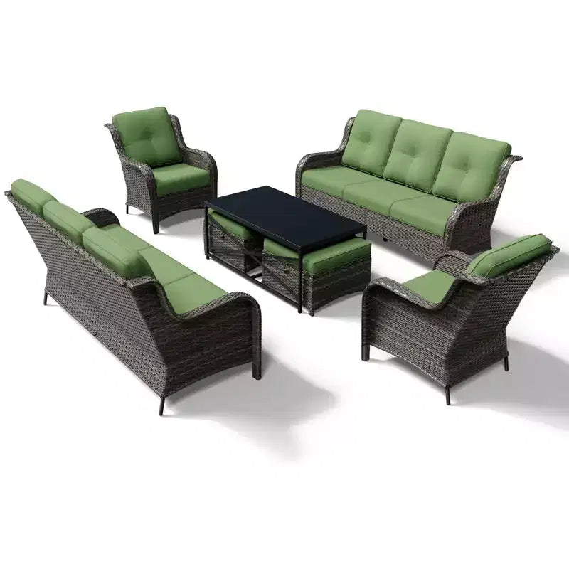 Set Divano Premium da Esterno UPTIOT con Sedie in Vimini, Pouf e Tavolino da Caffè